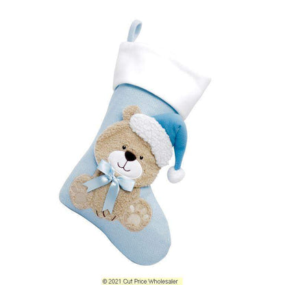 Personalised TEDDY Christmas BABY Stocking PINK BLUE EMBROIDERD XMAS Eve SACK UK