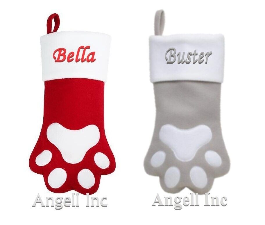 Personalised ANIMAL Paw Print Pet Christmas stocking Embroidered DOG CAT XMAS UK
