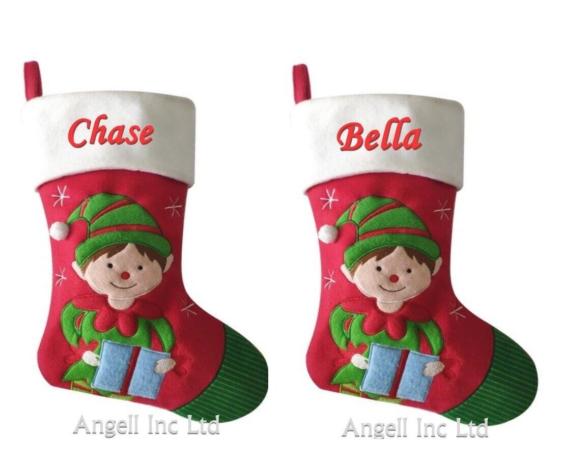 Personalised Christmas Stocking Xmas Embroidered Stocking Sack Santa Reindeer UK