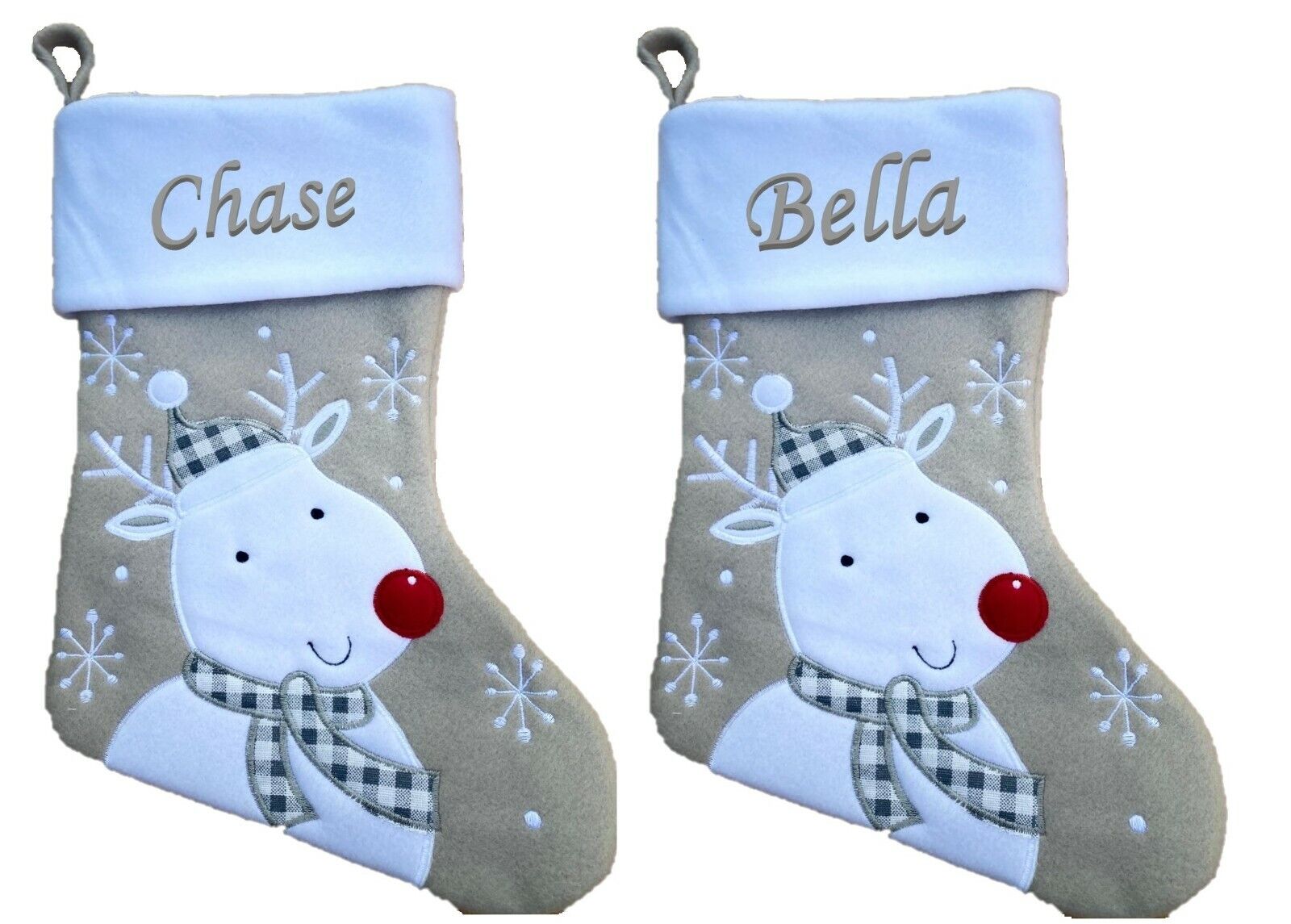 Personalised Christmas Stocking Xmas Embroidered Stocking Sack Santa Reindeer UK