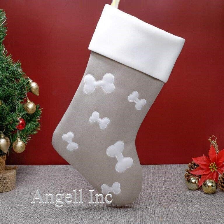 Personalised Pet Name Cat Paw Dog Bone Christmas stocking Embroidered XMAS Toy