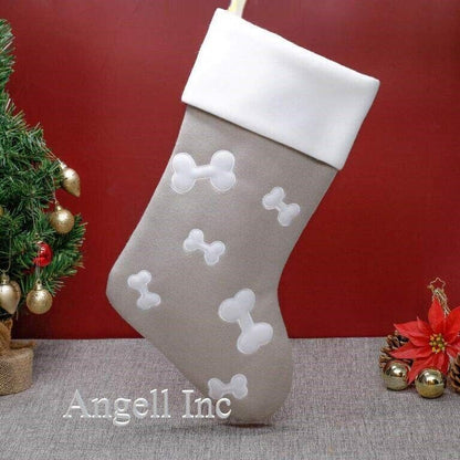 Personalised Pet Name Cat Paw Dog Bone Christmas stocking Embroidered XMAS Toy