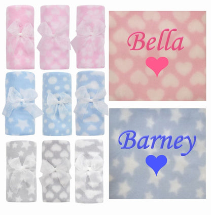 Baby Girl Boy Personalised Heart Blanket Embroidered Towel Name Pink Blue Gift
