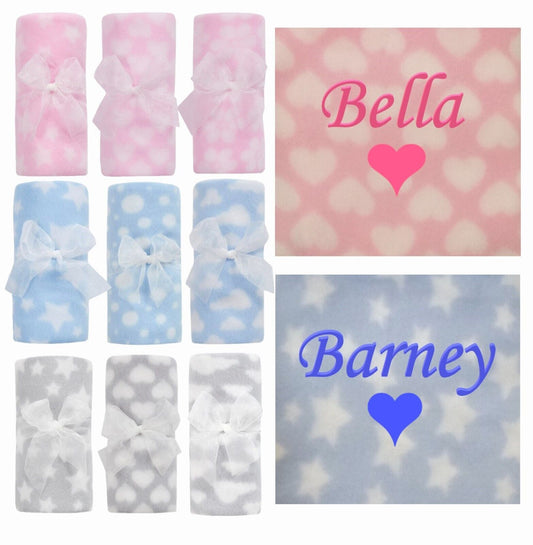 Baby Girl Boy Personalised Heart Blanket Embroidered Towel Name Pink Blue Gift