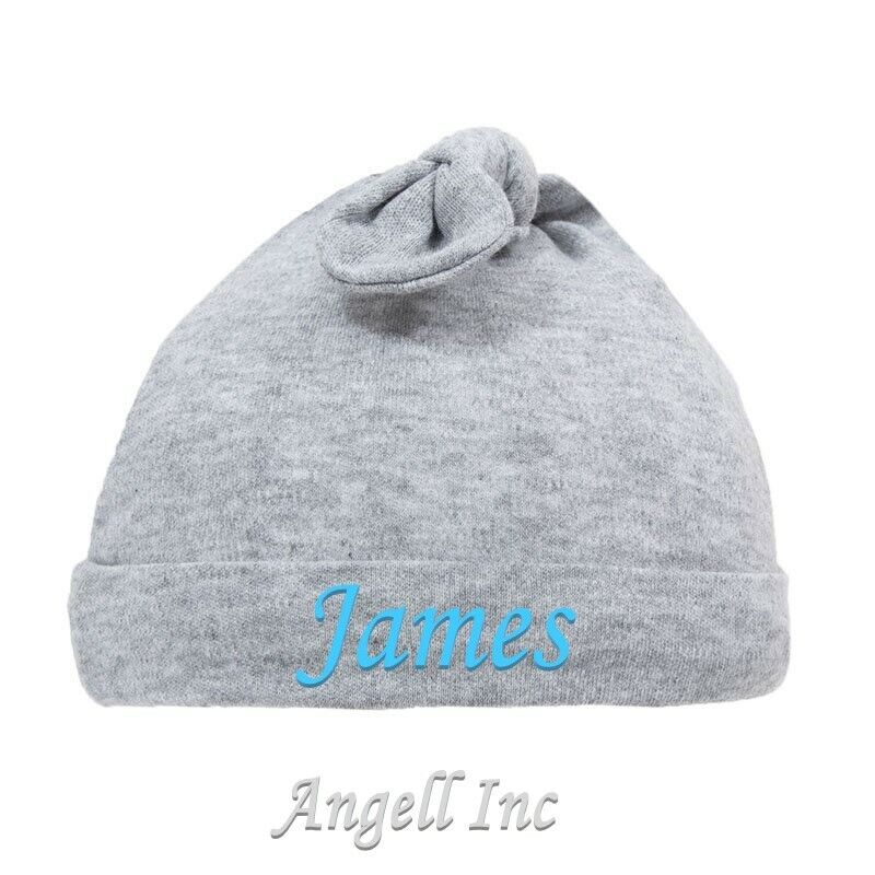Personalised Baby newborn Hat Beanie Knot Cotton 0-6 Month Pink Blue White gift 