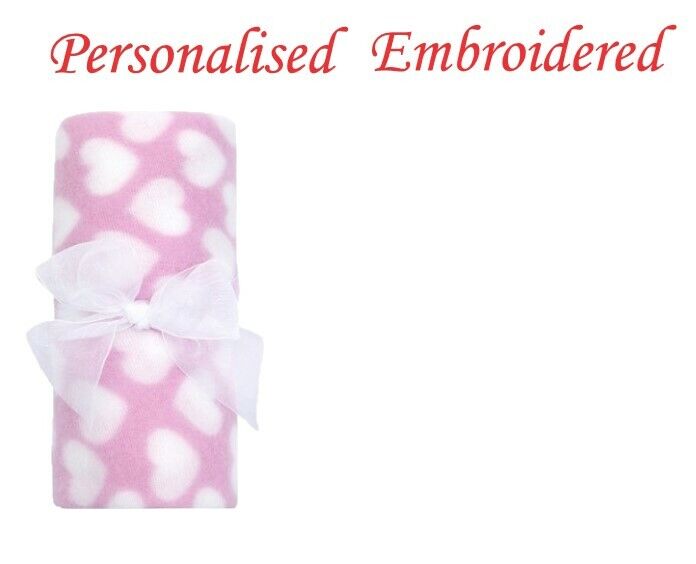 Baby Girl Boy Personalised Blanket Embroidered Towel Name Grey Pink Blue Grey