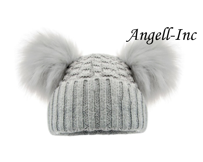 PERSONALISED BABY FUR POM POM HAT KNITTED WINTER WHITE PINK BLUE GREY GIFT 0-12m
