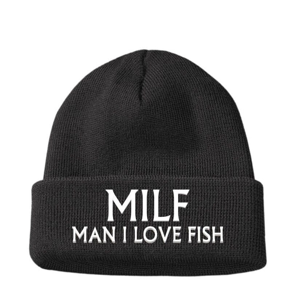 Fishing Gifts men's MILF Man I Love Fish Funny Beanie Hat Rude Joke Angling Dad