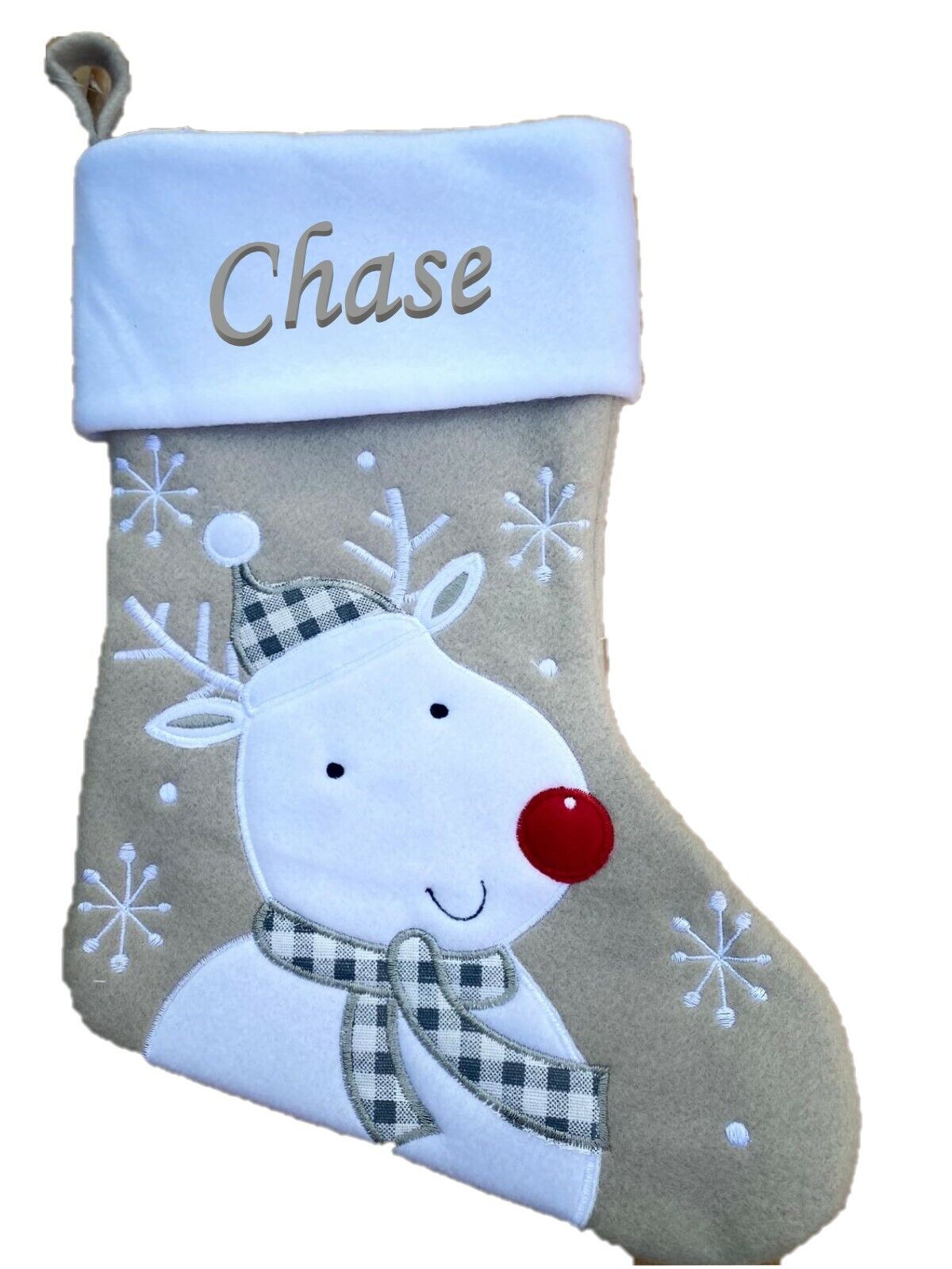 Personalised Christmas Stocking Xmas Embroidered Stocking Sack Santa Reindeer UK
