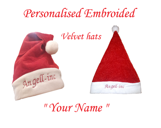 PERSONALISED CHRISTMAS HAT Velvet ADULTS SANTA Xmas Stocking PARTY FANCY DRESS