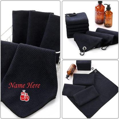 Personalised Name BOXING GLOVES Clip on Bag Towel Gym Mens Sports Birthday Gift