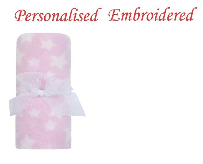 Baby Girl Boy Personalised Blanket Embroidered Towel Name Grey Pink Blue Grey