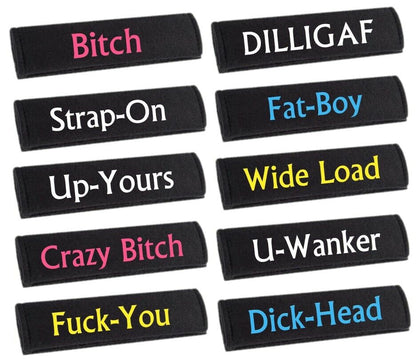 Personalised Car Seat Belt Cover Adult Funny Rude Novelty Name Secret Santa Gift