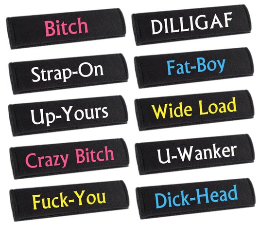 Personalised Car Seat Belt Cover Adult Funny Rude Novelty Name Secret Santa Gift