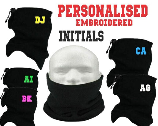 PERSONALISED INITIALS Neck Warmer Snood Scarf Tube Fleece Mask Men's Girl's Gift