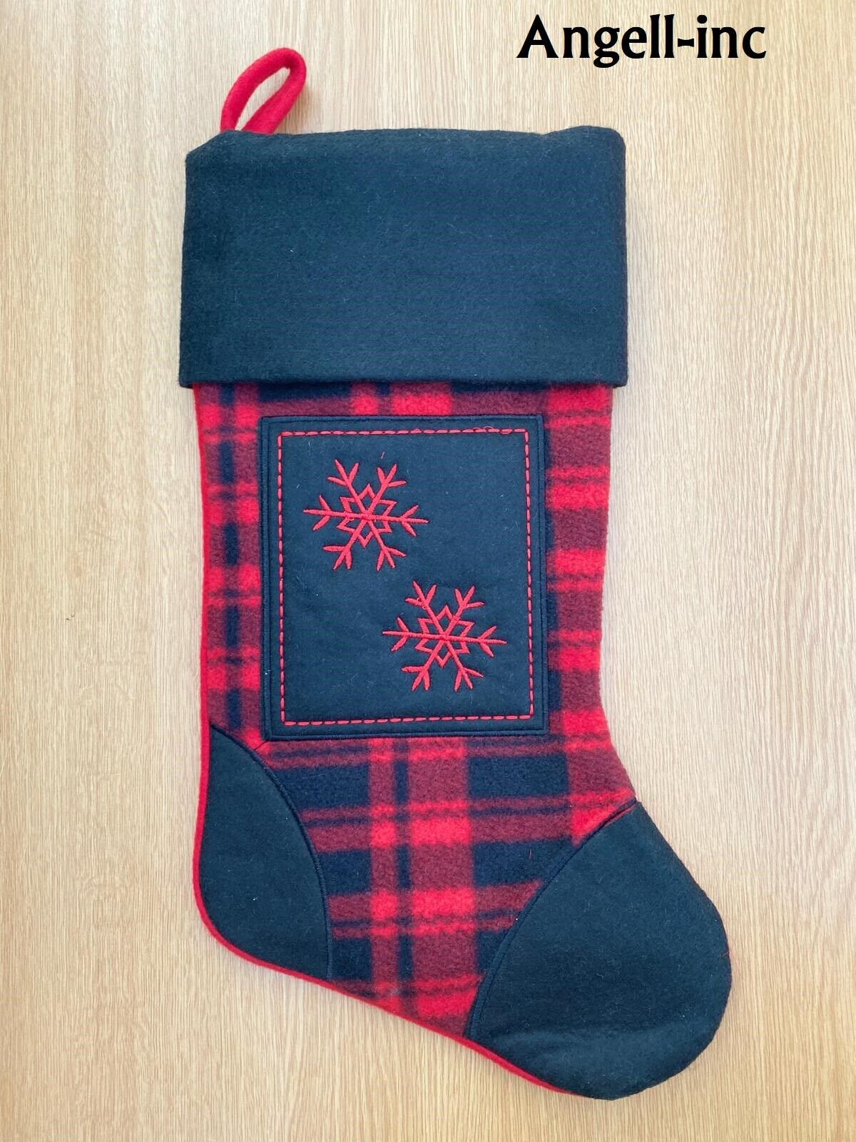 BLACK Tartan SNOWFLAKE Personalised Embroidered Christmas Stocking Sack xmas uk