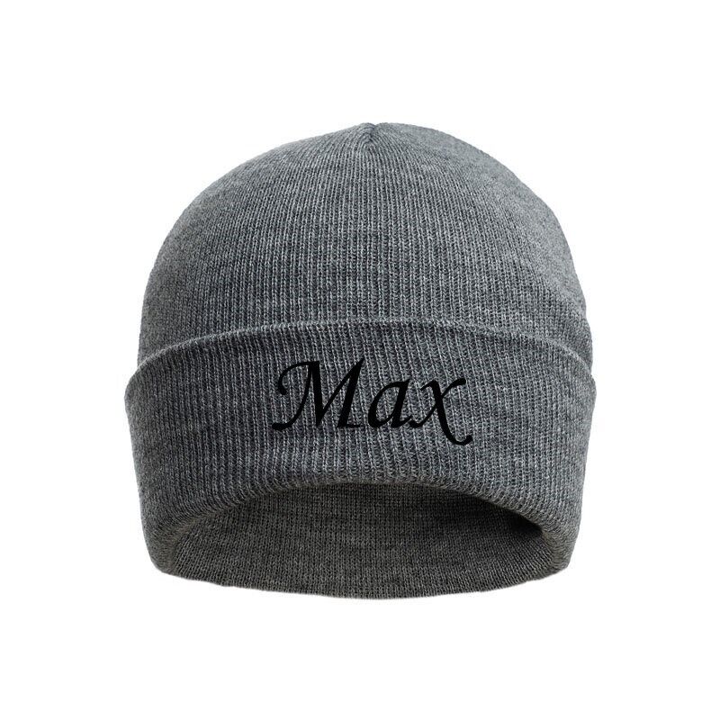 PERSONALISED BABY BEANIE HAT KNITTED WINTER WHITE PINK BLUE GREY NEWBORN (0-12m)