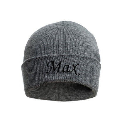 PERSONALISED BABY BEANIE HAT KNITTED WINTER WHITE PINK BLUE GREY NEWBORN (0-12m)