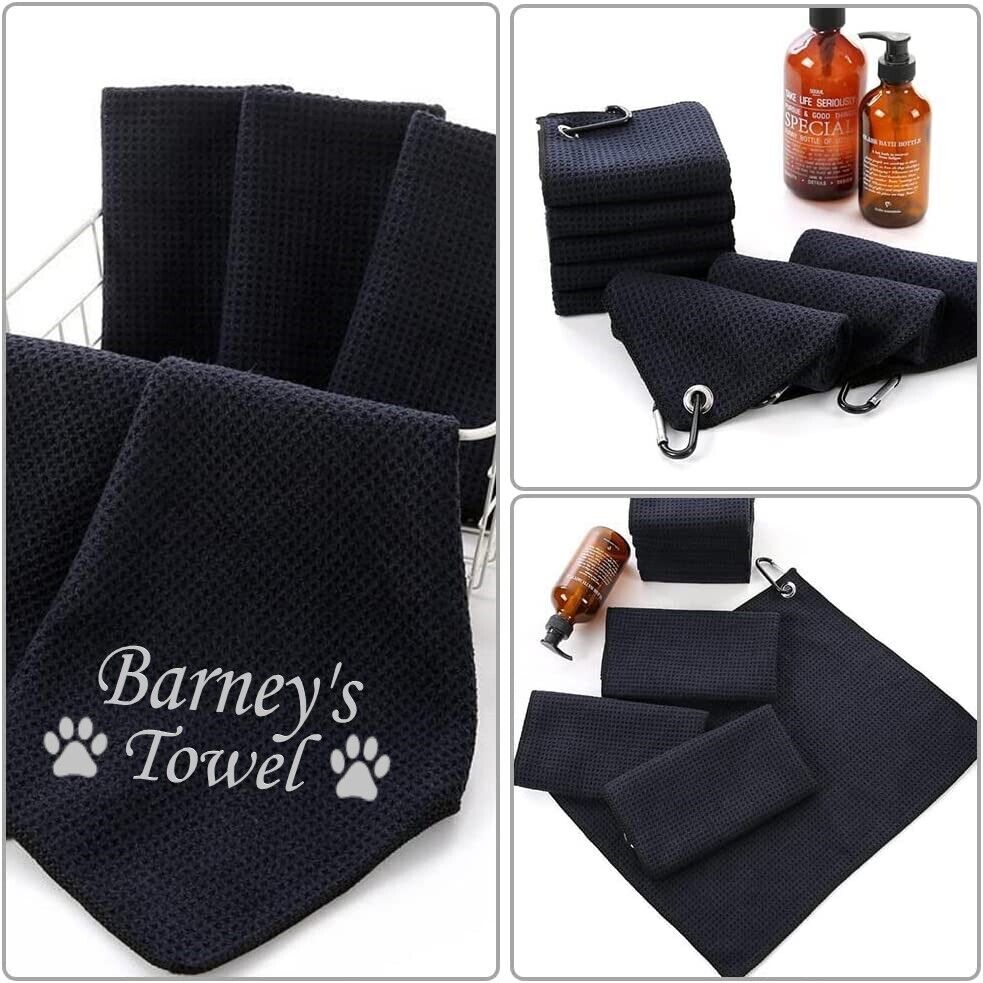 Personalised DOG TOWEL Paw Cleaning Walking Clip on Lead Puppy Pet Microfibre