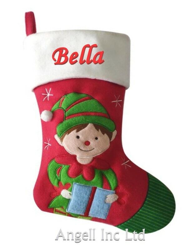 Personalised Christmas Stocking Xmas Embroidered Stocking Sack Santa Reindeer UK