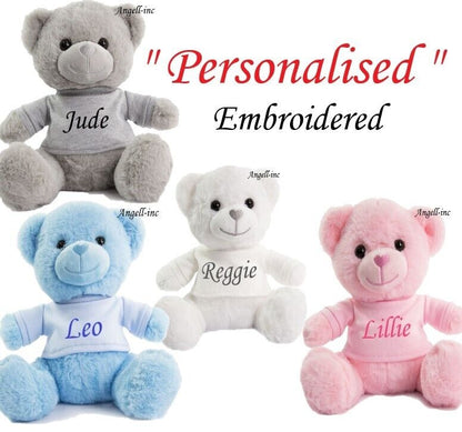 Personalised 25cm Plush Teddy Bear Baby Boy Girl First Christmas Birth Gift UK