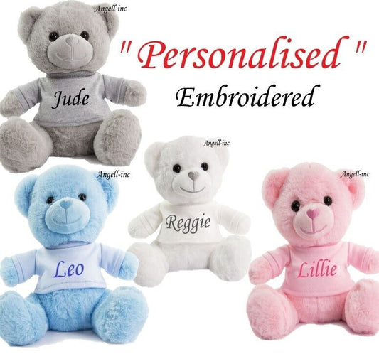 Personalised 25cm Plush Teddy Bear Baby Boy Girl First Christmas Birth Gift UK