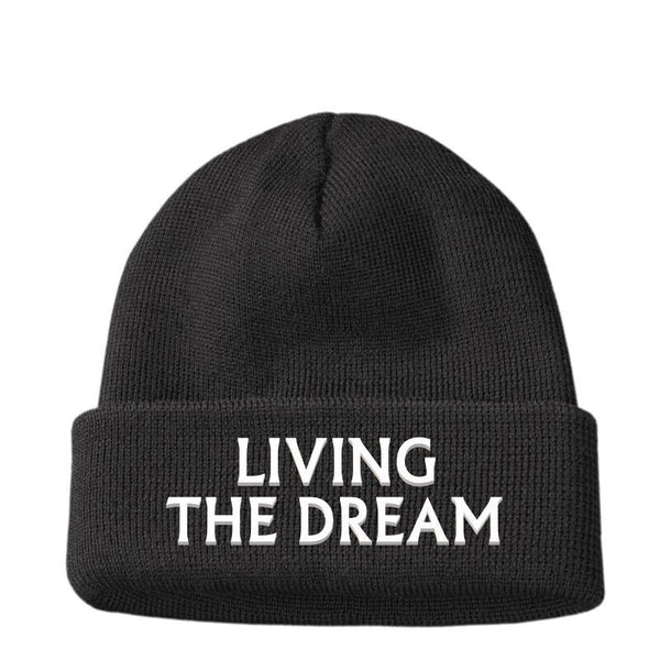 Men' LIVING THE DREAM Beanie Hat Cap Gift Funny Work Joke Dads Birthday Present