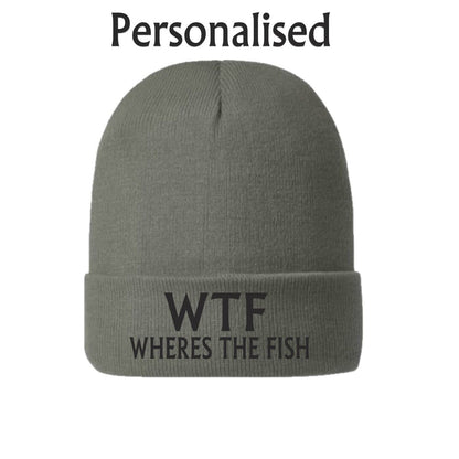 Fishing Gifts mens WTF Wheres the Fish Funny Beanie Hat Rude Joke Angling Dad