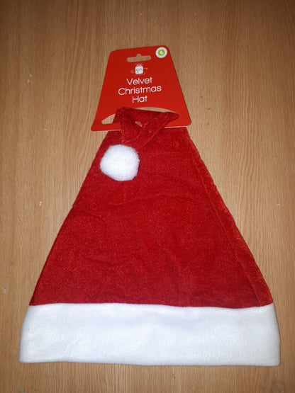 PERSONALISED CHRISTMAS HAT Velvet ADULTS SANTA Xmas Stocking PARTY FANCY DRESS