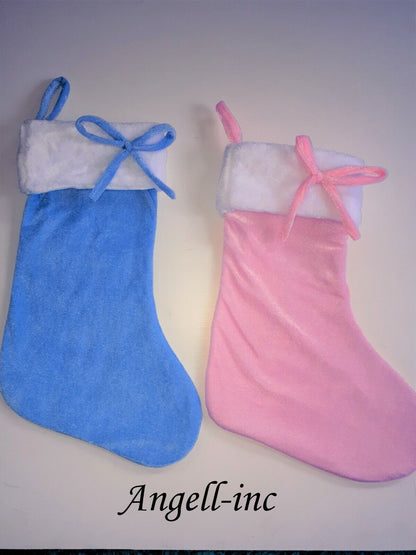 Personalised Christmas Stocking Baby Boy Girl Pink Blue Embroidered Sack Santa
