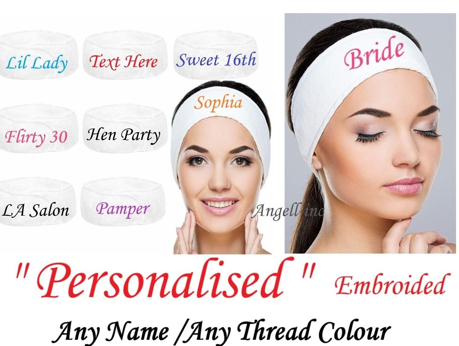 Women's Personalised Headband Spa Day Makeup Hen do Hair Band Bridesmaid Salon