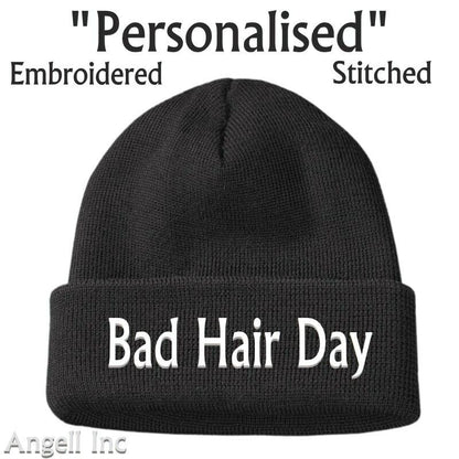 Mens Womens BAD HAIR DAY Beanie Hat Cap Gift Funny Rude Joke Birthday Present 