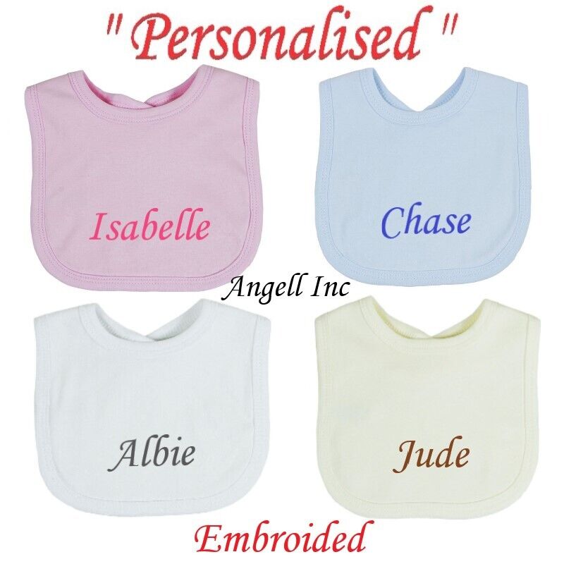 Cotton Bib Personalised Embroidered Gift Toddler Bib ANY NAME Baby Shower Babies