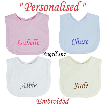 Cotton Bib Personalised Embroidered Gift Toddler Bib ANY NAME Baby Shower Babies