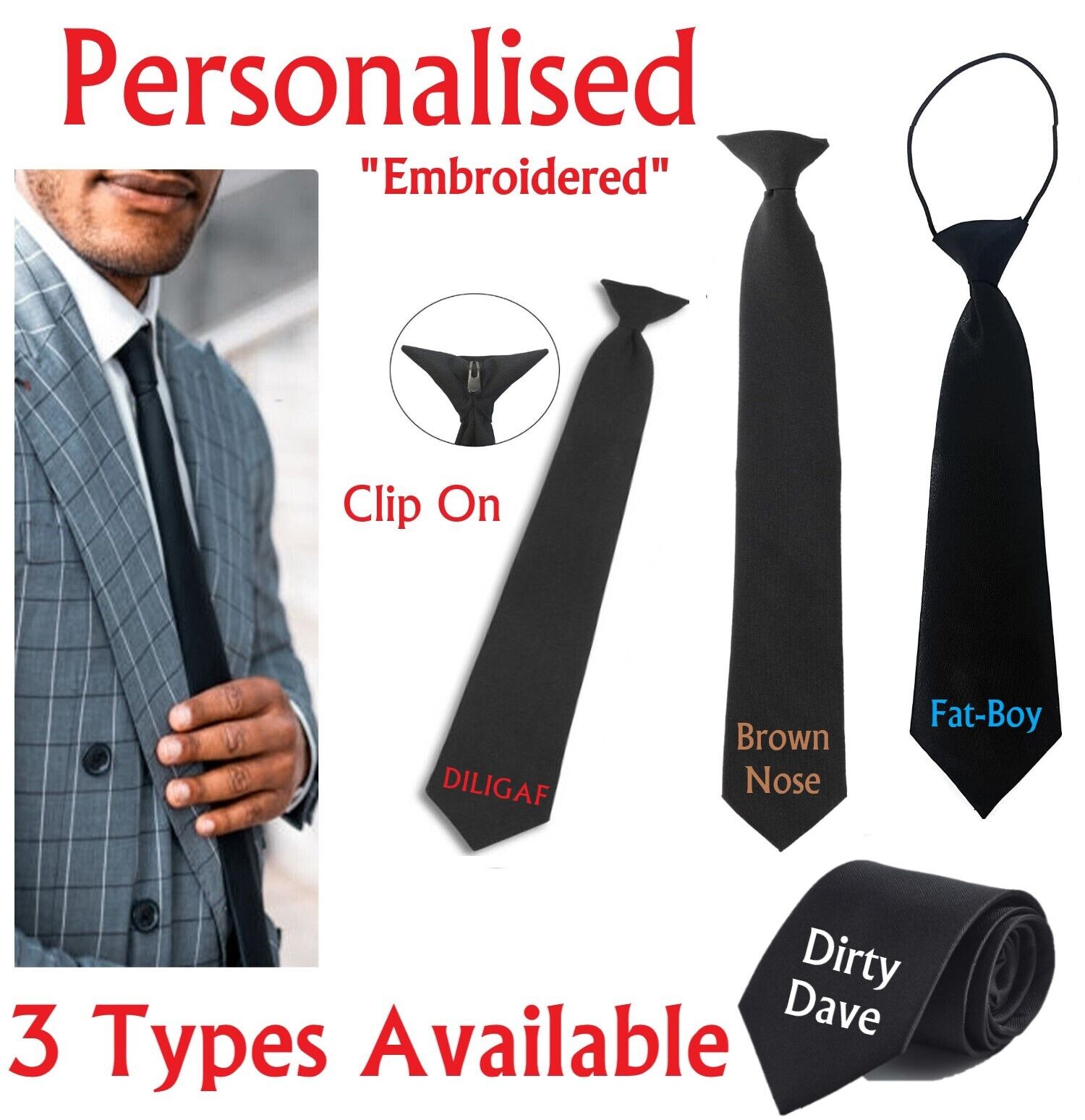 PERSONALISED TIE Funny Gift Present Christmas Birthday Secret Santa Rude Joke