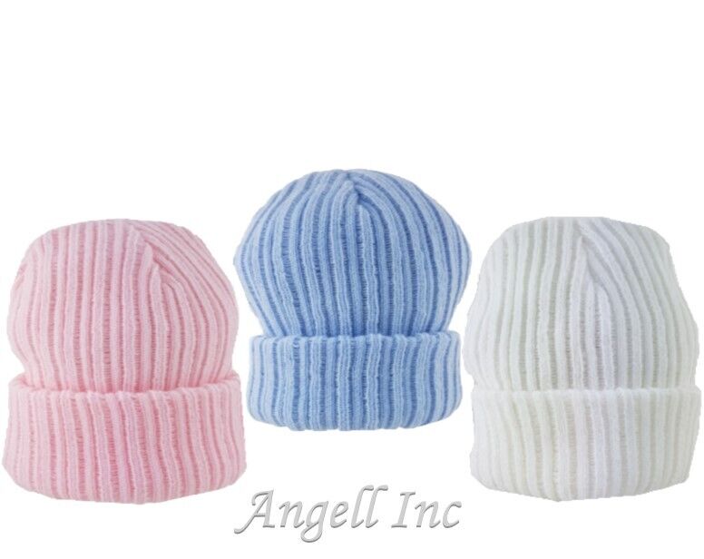 PERSONALISED BABY HAT POM POM  KNITTED WINTER WHITE PINK BLUE GIFT newborn 0-12m