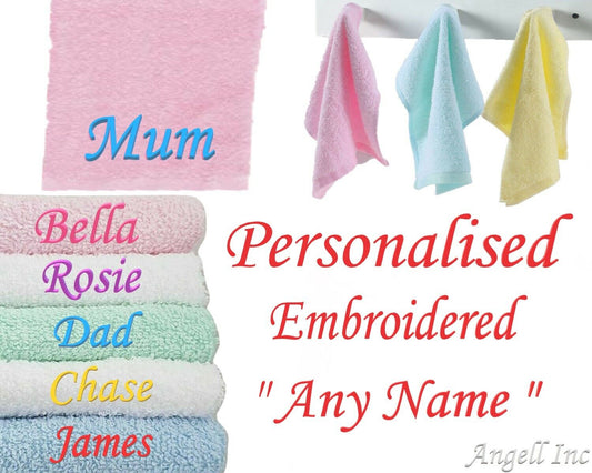 Personalised Embroidered Face Cloth Towel Flannel Baby Gift Kids Adult Gifts 