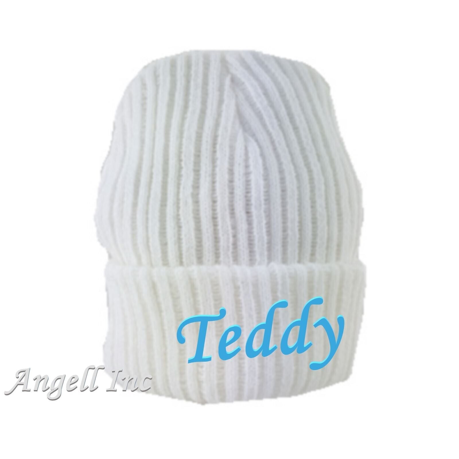 PERSONALISED BABY HAT POM POM  KNITTED WINTER WHITE PINK BLUE GIFT newborn 0-12m