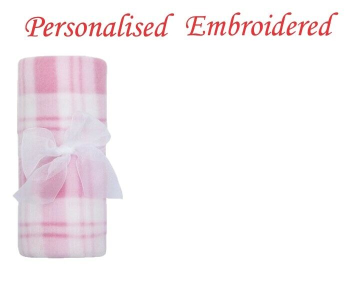 Baby Girl Boy Personalised Blanket Embroidered Towel Name Grey Pink Blue Grey