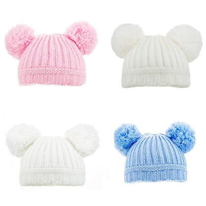 PERSONALISED BABY POM POM HAT KNITTED WINTER WHITE PINK BLUE GREY GIFT NEWBORN-6