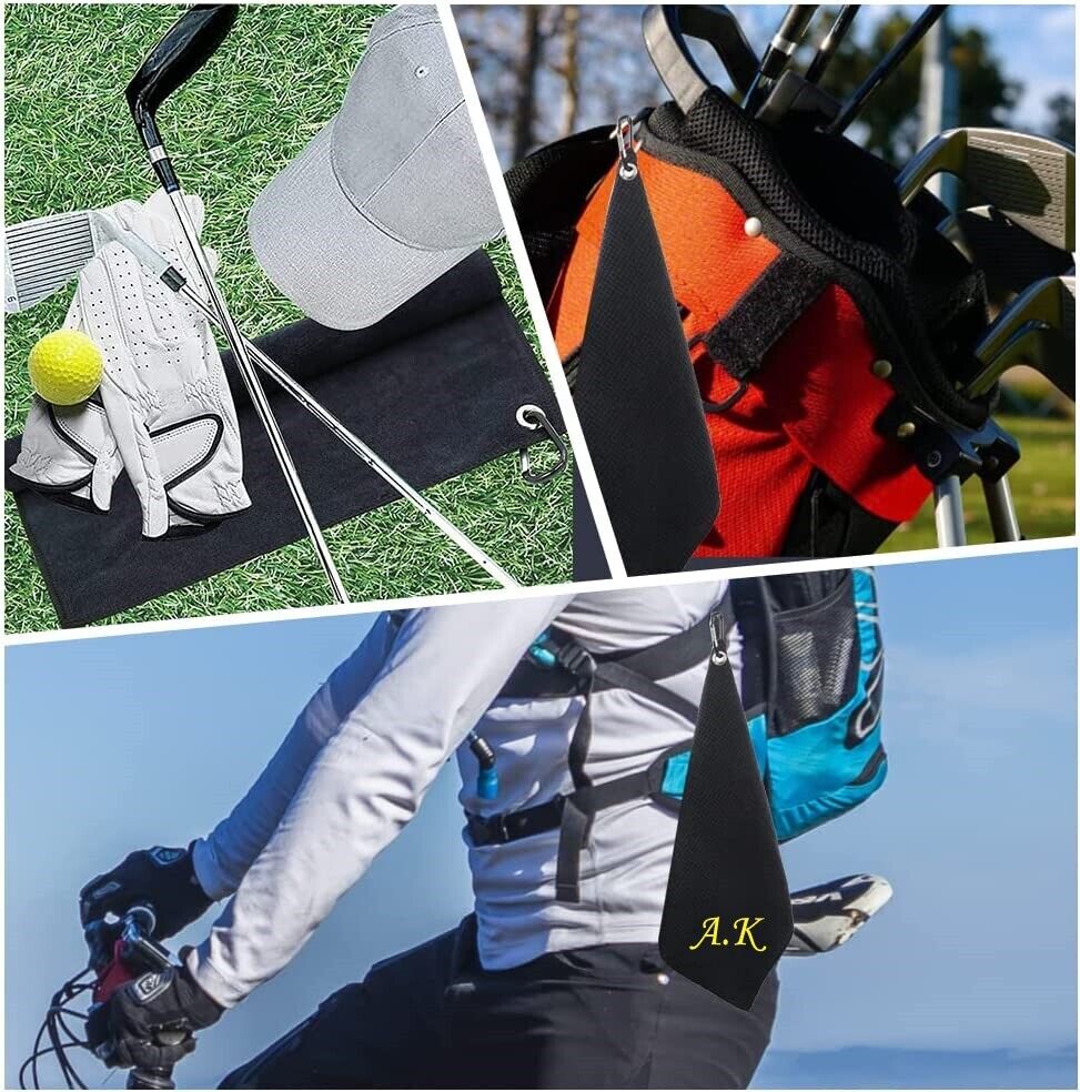 Personalised GOLF BAG TOWEL Fathers day Mothers Birthday Gift Hiking Gym Fishing