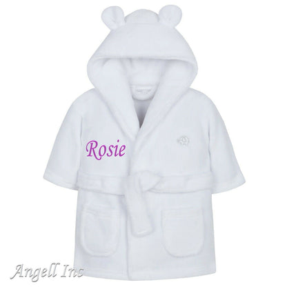 Personalised Baby Robe Bath Embroidered Dressing Gown Boy Girl Gift Crown Soft