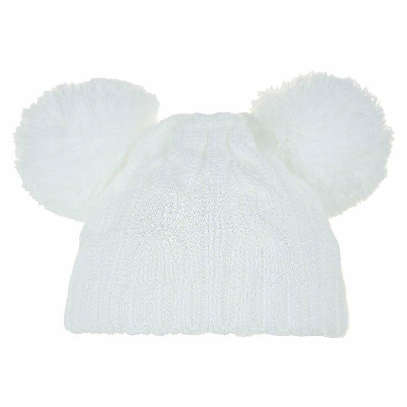 PERSONALISED BABY POM POM HAT KNITTED WINTER WHITE PINK BLUE GREY GIFT NEWBORN-6