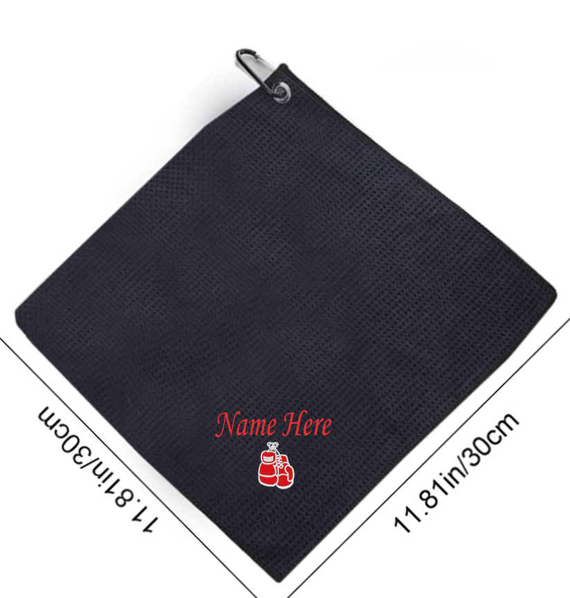 Personalised Name BOXING GLOVES Clip on Bag Towel Gym Mens Sports Birthday Gift