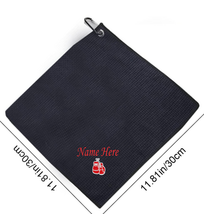 Personalised Name BOXING GLOVES Clip on Bag Towel Gym Mens Sports Birthday Gift