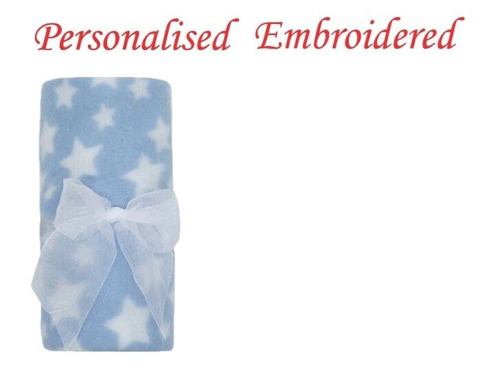 Baby Girl Boy Personalised Blanket Embroidered Towel Name Grey Pink Blue Grey