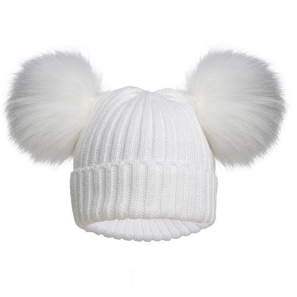 PERSONALISED BABY FUR POM POM HAT KNITTED WINTER WHITE PINK BLUE GREY GIFT 0-12m