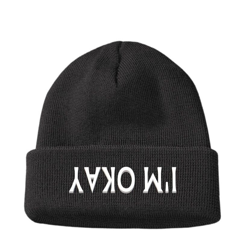 Men's I'M OKAY Beanie Hat Gift Funny Work Joke Car Racing Bike Birthday Present