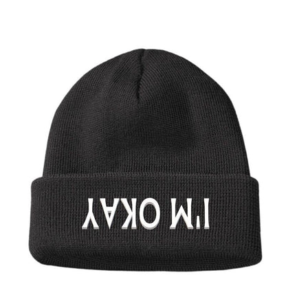 Men's I'M OKAY Beanie Hat Gift Funny Work Joke Car Racing Bike Birthday Present