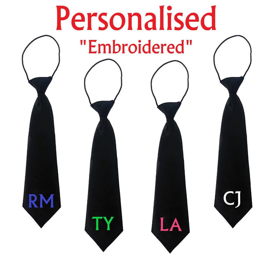 PERSONALISED Name Initials Boys Tie Elastic Clip On Football Club School Shirt